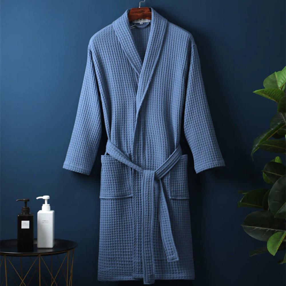 Serenity Spa – Men's Lightweight Cotton Waffle Robe with Pockets