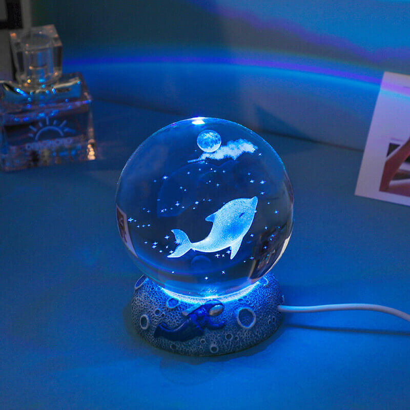 Enchanting 3D Laser-Engraved Crystal Sphere Night Light