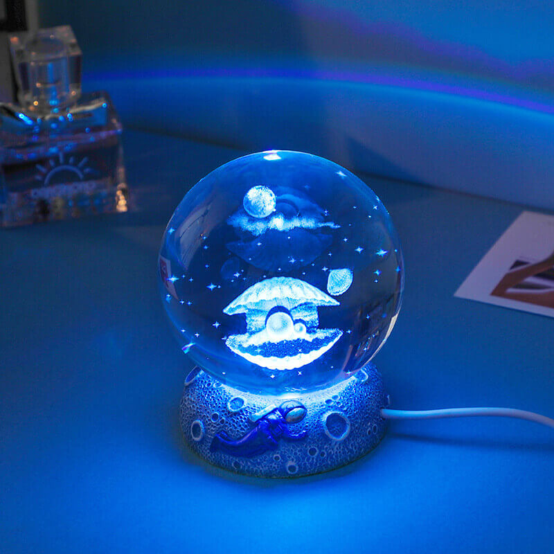 Enchanting 3D Laser-Engraved Crystal Sphere Night Light