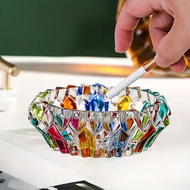 Elegant Prism-Cut Glass Ashtray with Versatile Tray Functionality