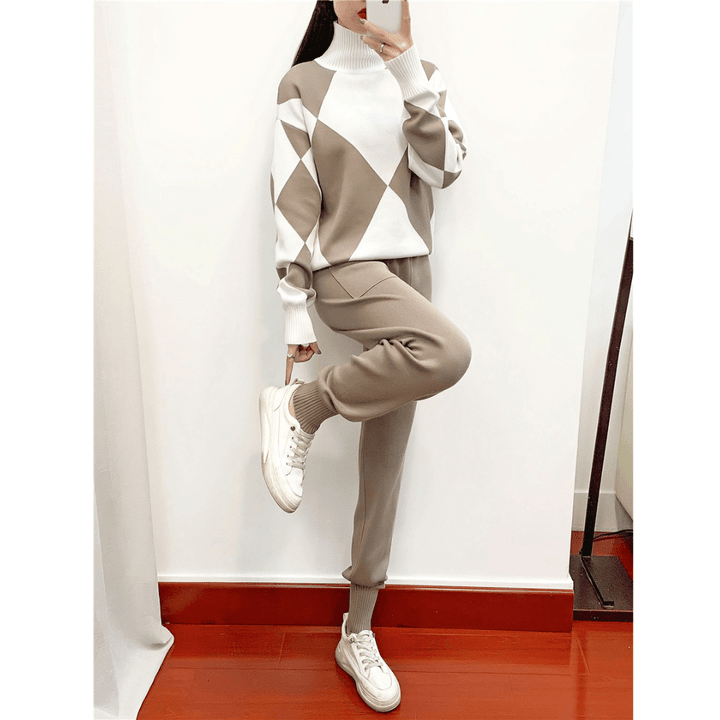 Knit Checkered Sweater Set