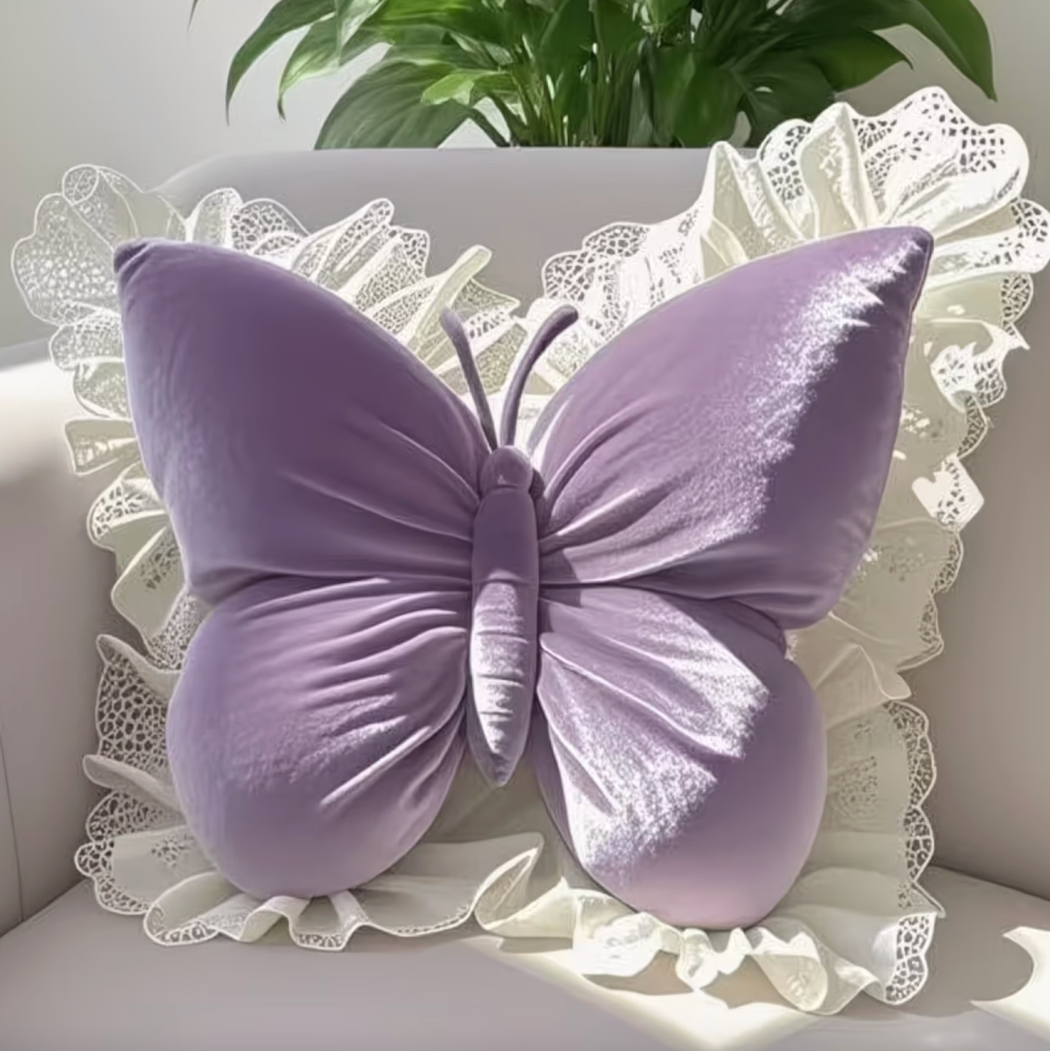 Charming Butterfly Shaped Cushion with Lace Accents