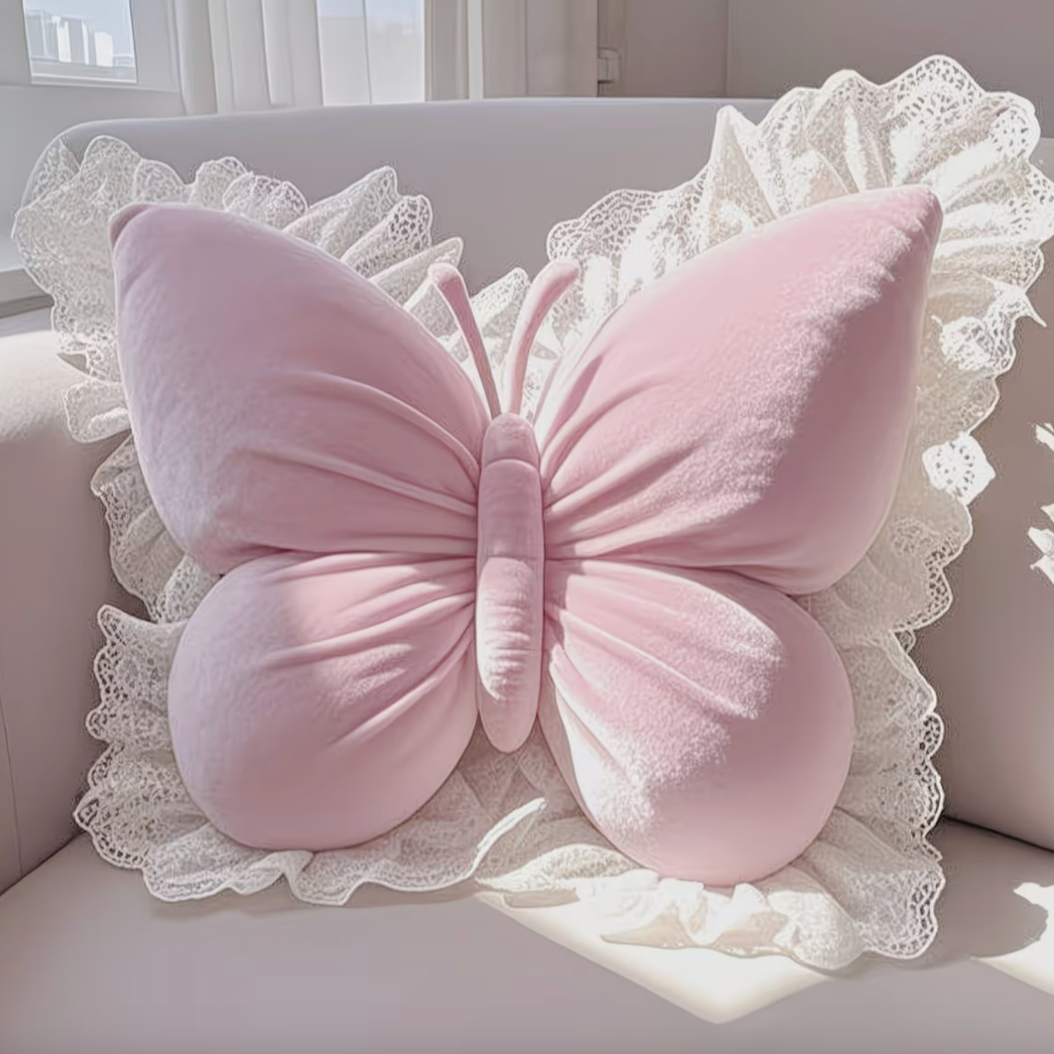 Charming Butterfly Shaped Cushion with Lace Accents