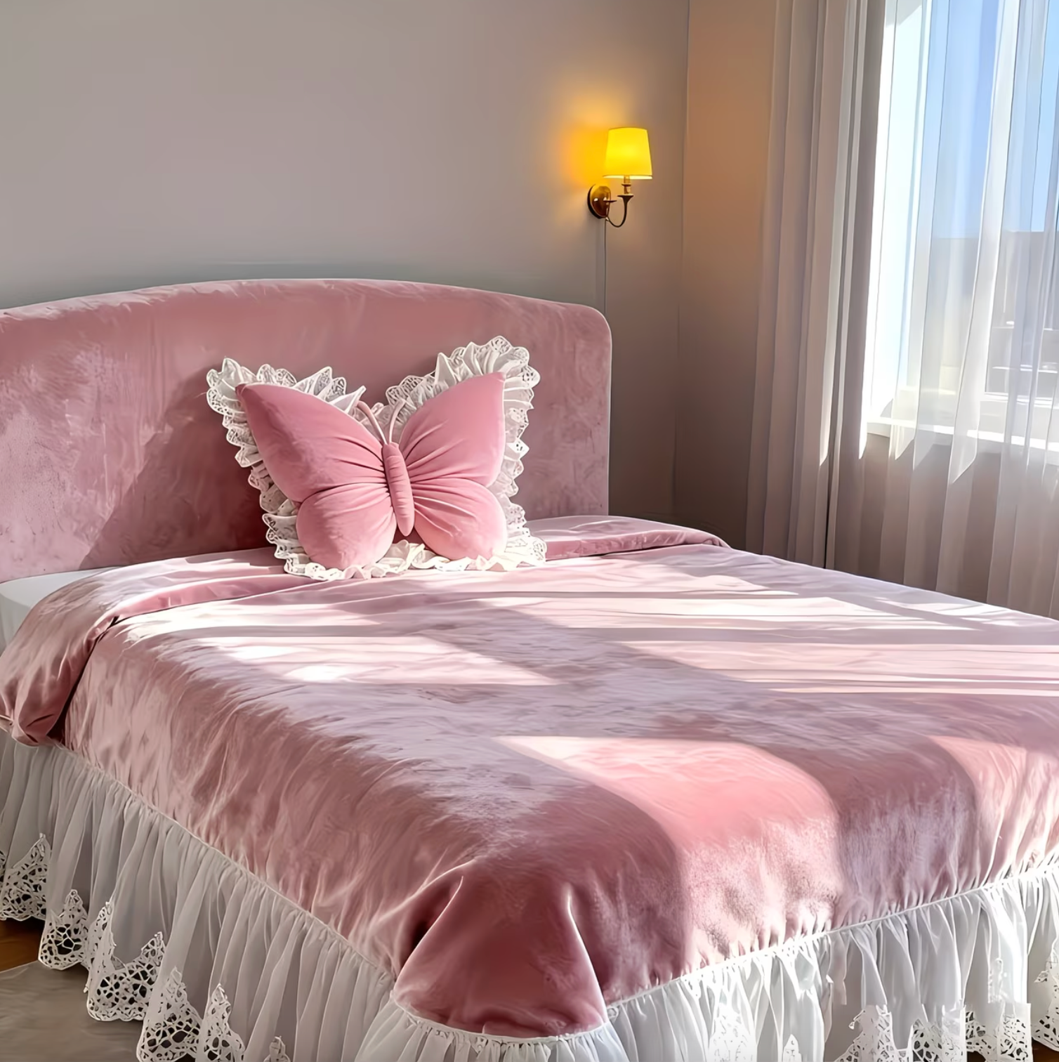 Charming Butterfly Shaped Cushion with Lace Accents
