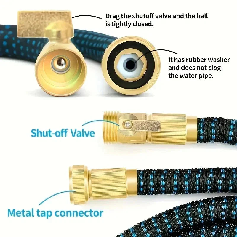 Expandable Garden Hose with High-Pressure Spray Gun and Kink-Resistant Sleeve