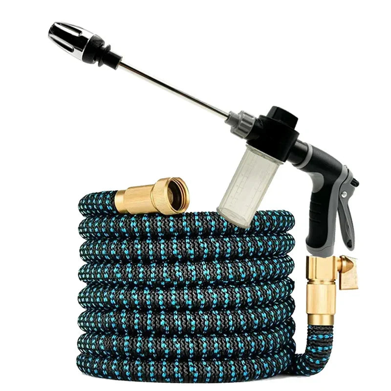 Expandable Garden Hose with High-Pressure Spray Gun and Kink-Resistant Sleeve