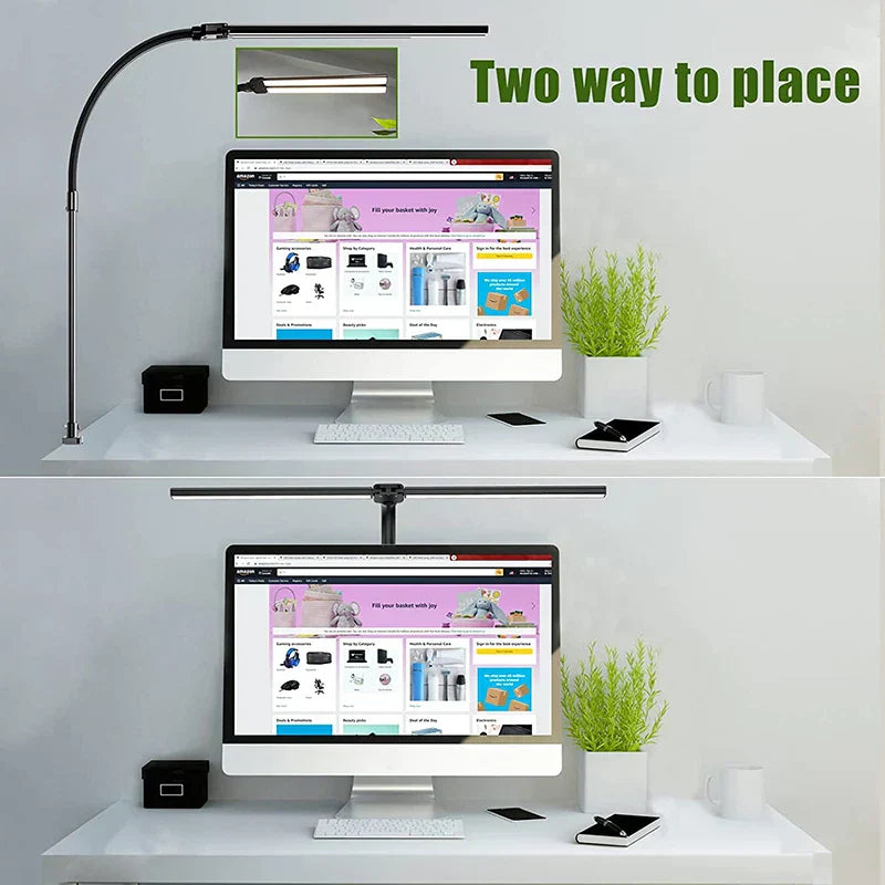 Dual-Head LED Desk Lamp with Adjustable Color and Brightness