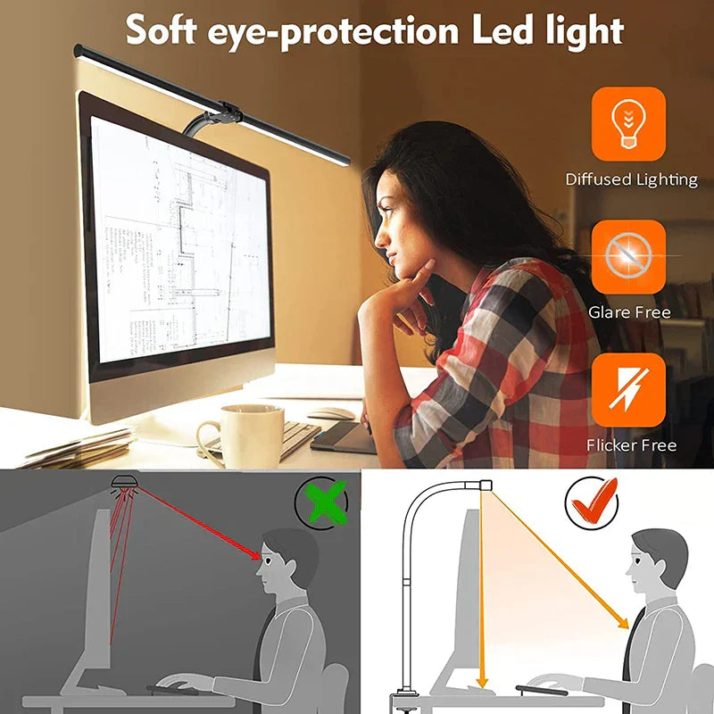 Dual-Head LED Desk Lamp with Adjustable Color and Brightness