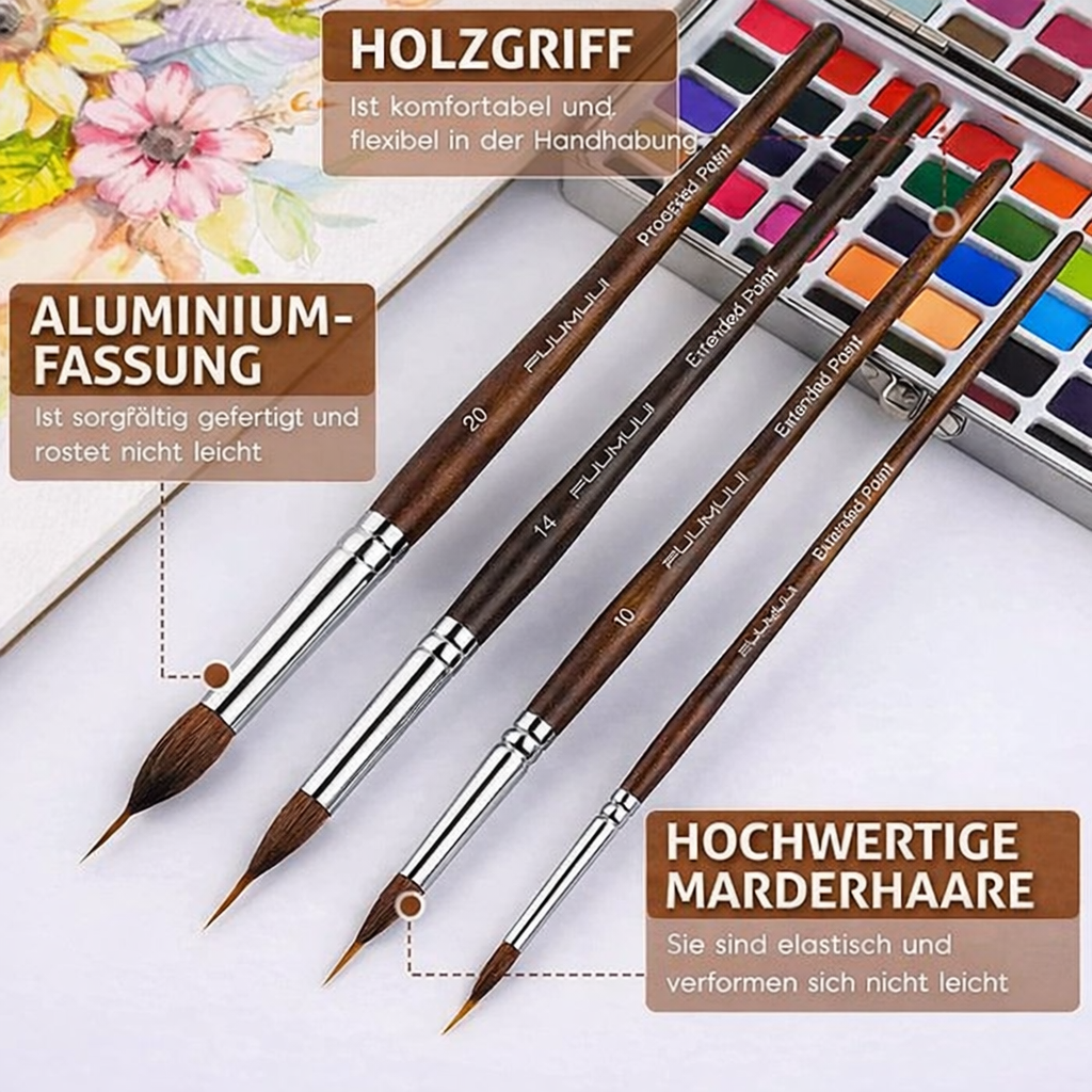 Precision Brush Set for Fine Lines | Wooden Handle