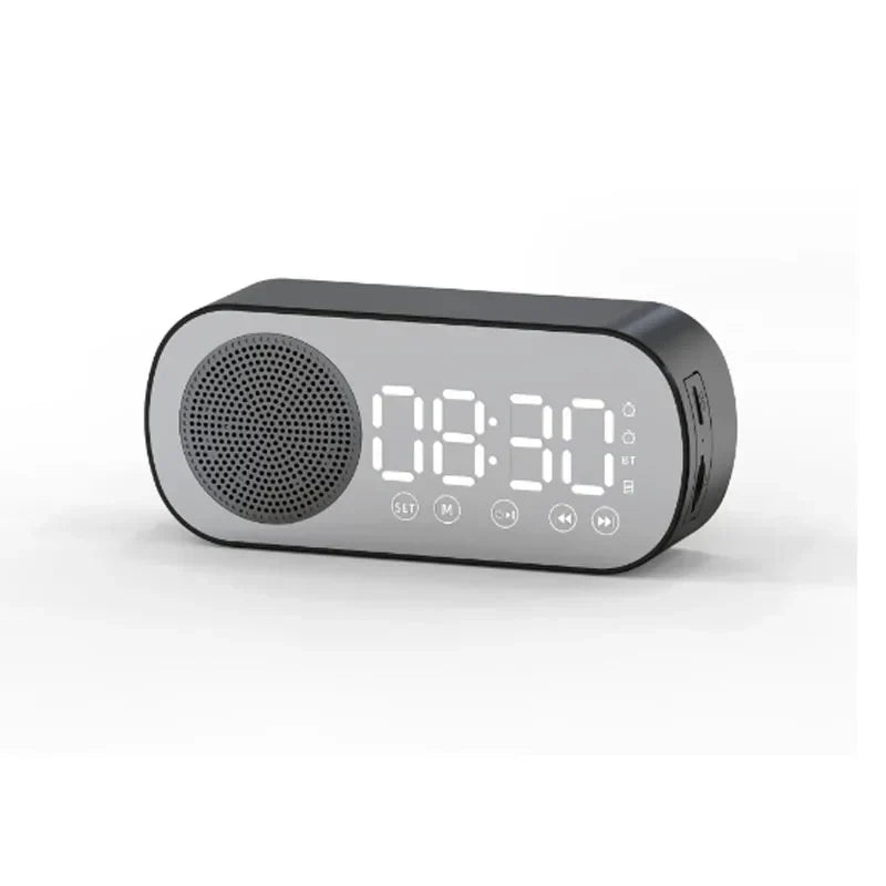 Sleek Bluetooth Alarm Clock with Mirror Display and FM Radio