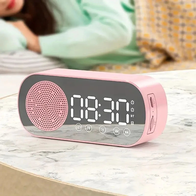 Sleek Bluetooth Alarm Clock with Mirror Display and FM Radio