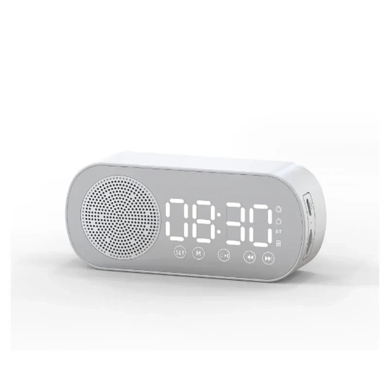 Sleek Bluetooth Alarm Clock with Mirror Display and FM Radio
