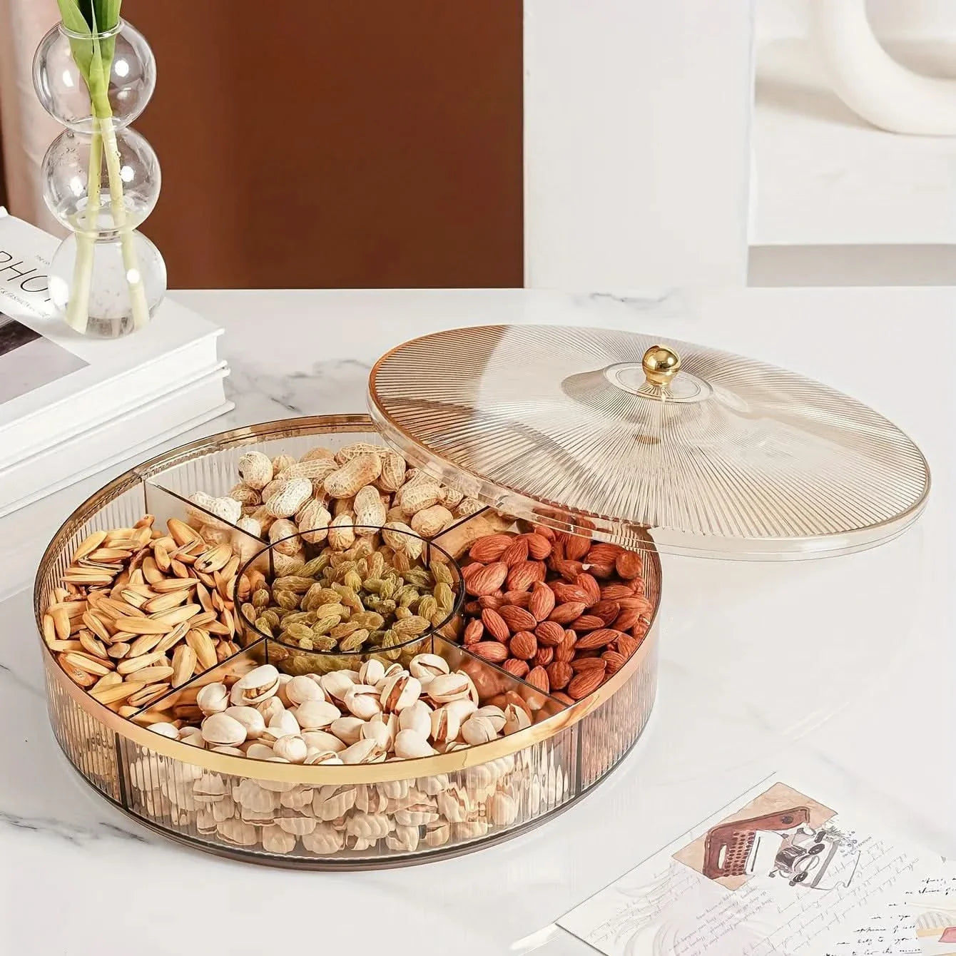 Divided Snack Tray with Lid for Storage and Serving
