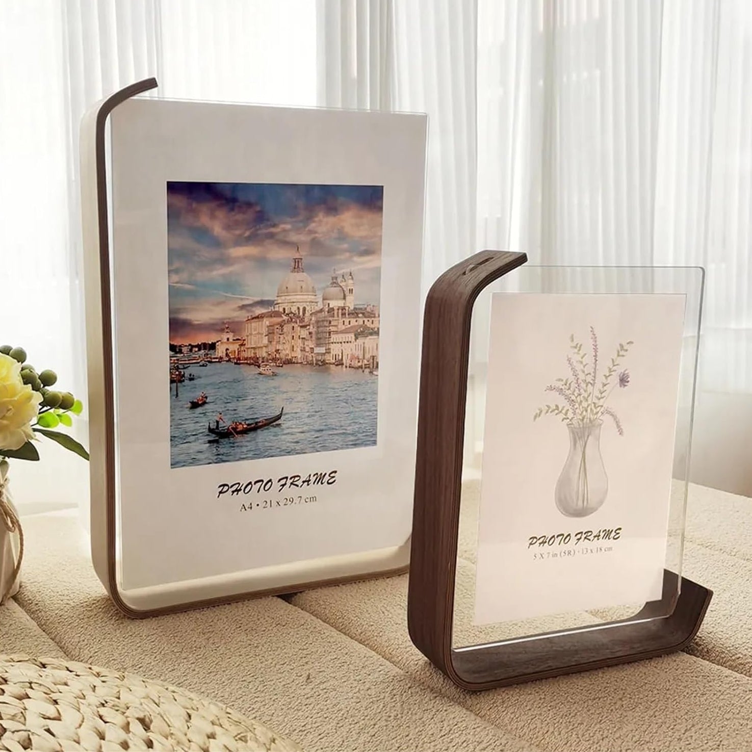 Dual-Sided Display Frame with Elegant Wood and Acrylic Design