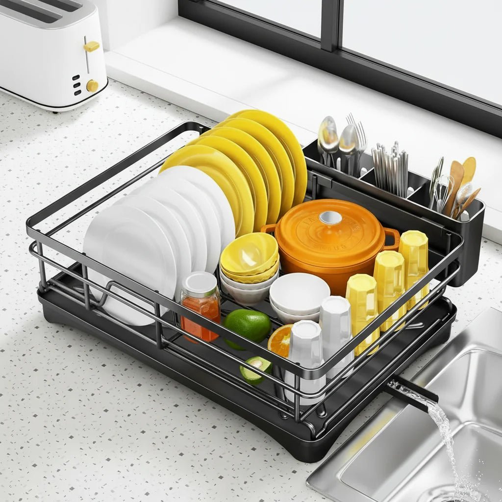 AquaDry – Spacious Dish Drying Rack with Drip Tray for Neat Kitchens