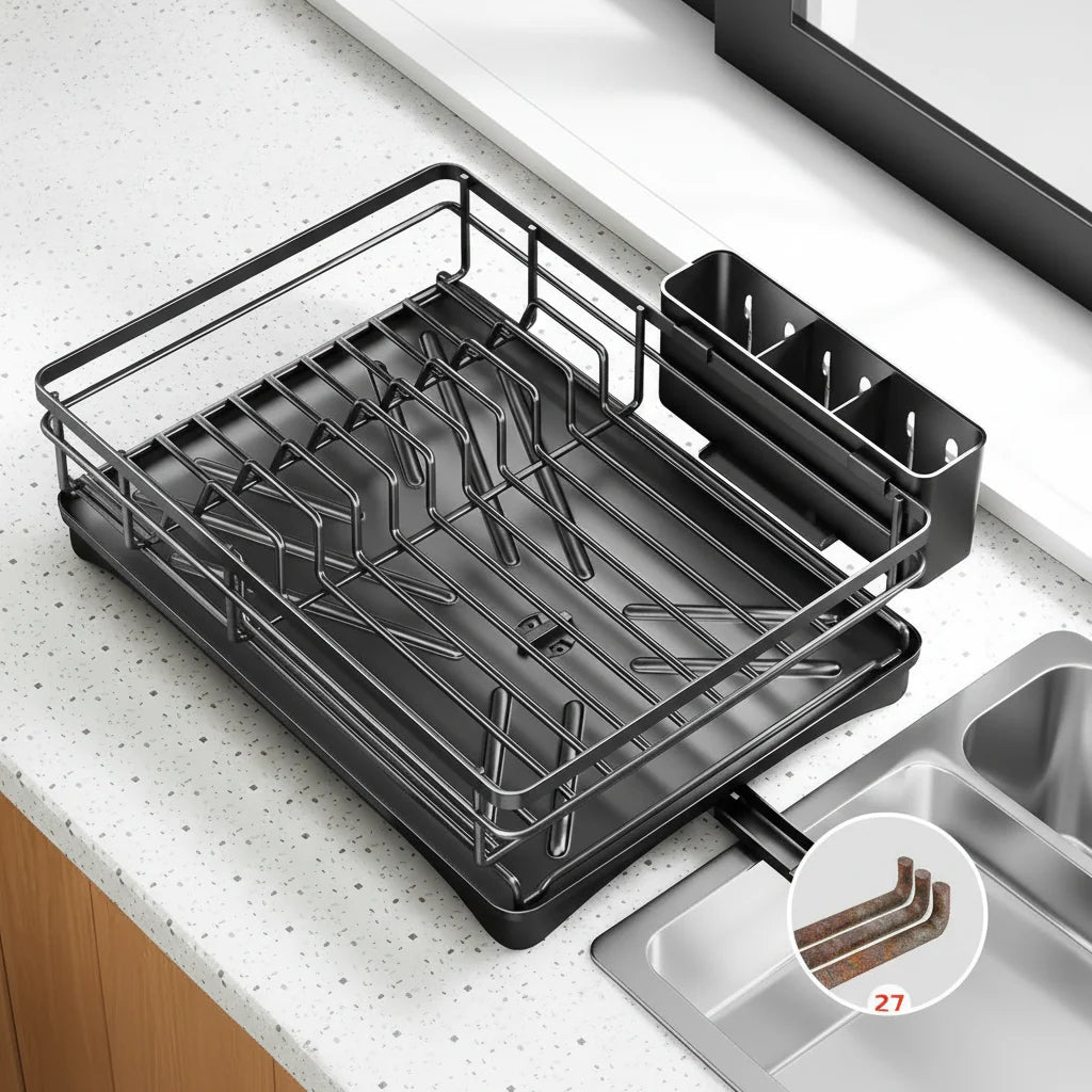 AquaDry – Spacious Dish Drying Rack with Drip Tray for Neat Kitchens