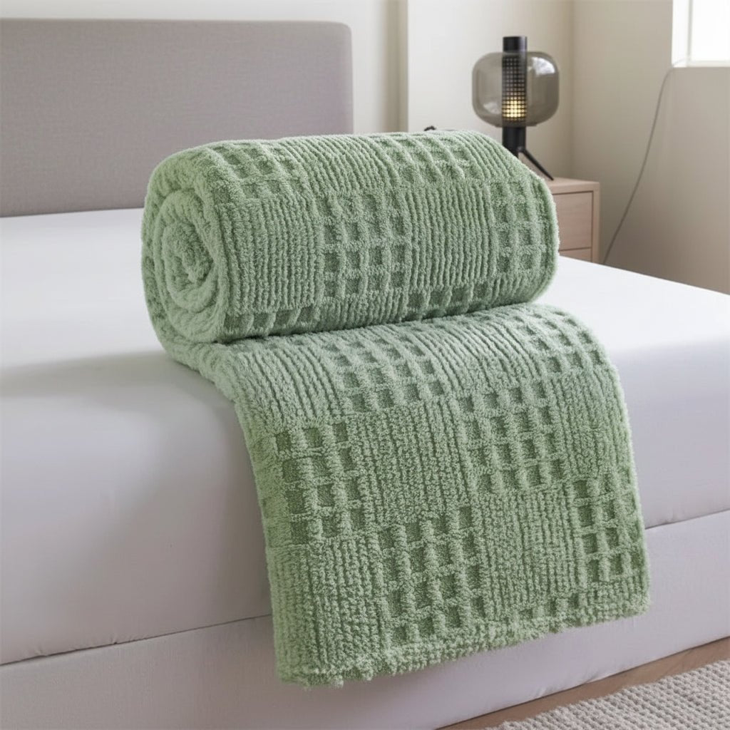 Cozy Velvet Throw Blanket with Waffle Pattern for Indoor Comfort