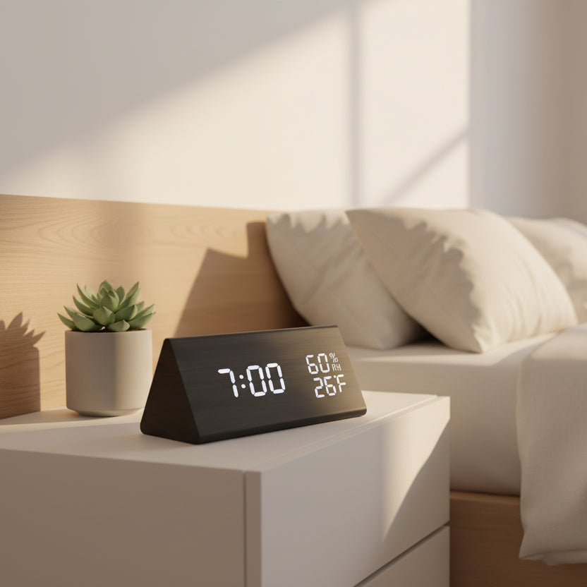 TimberTime – Elegant Wooden LED Clock with Brightness Control