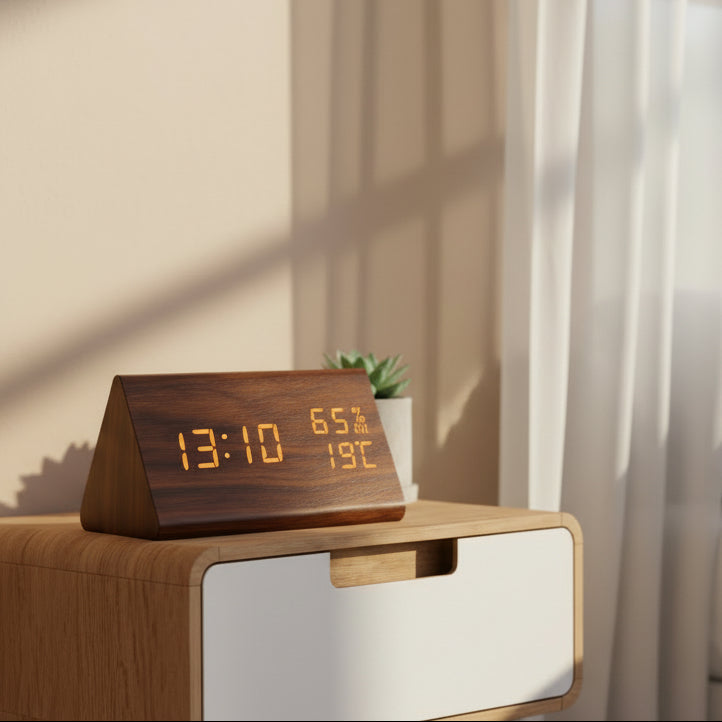 TimberTime – Elegant Wooden LED Clock with Brightness Control