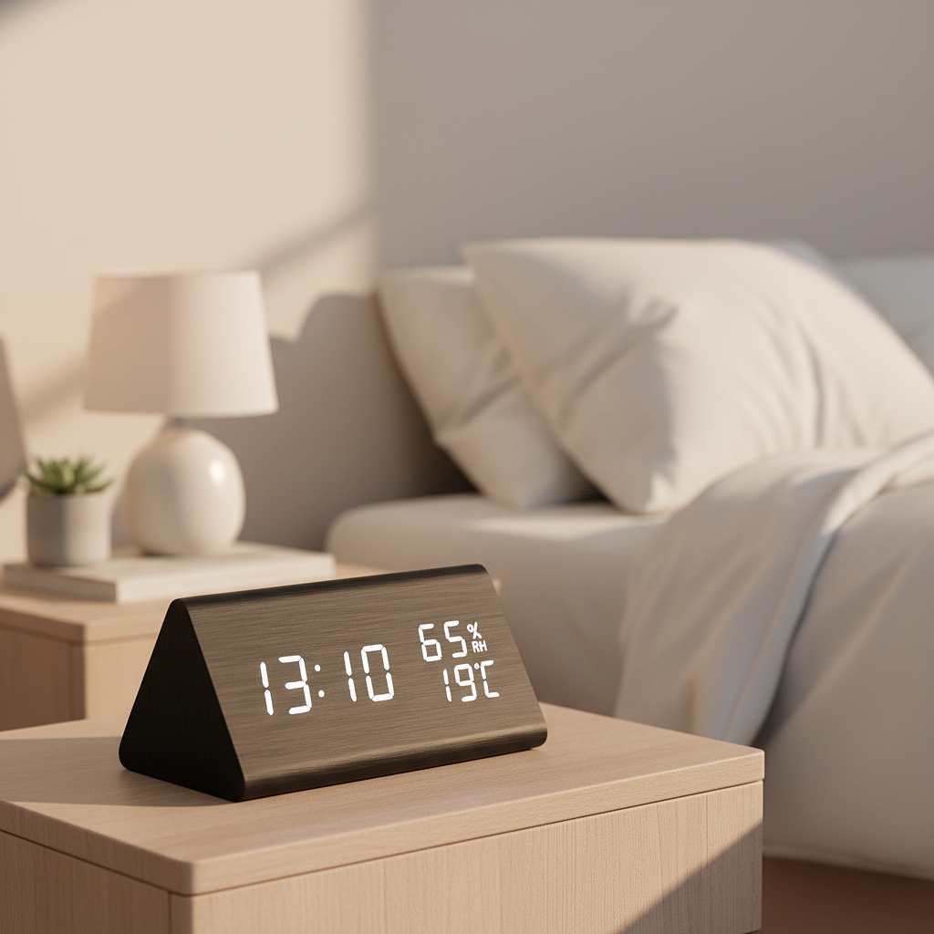 TimberTime – Elegant Wooden LED Clock with Brightness Control