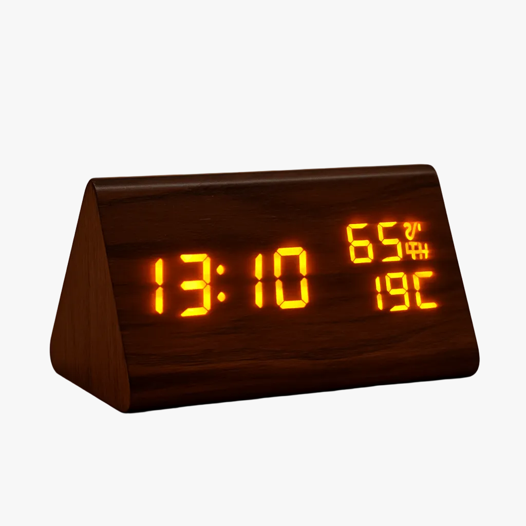 TimberTime – Elegant Wooden LED Clock with Brightness Control