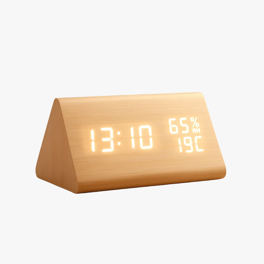TimberTime – Elegant Wooden LED Clock with Brightness Control