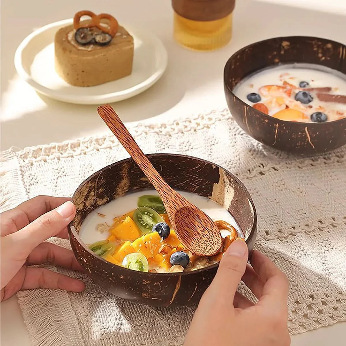 Natural Coconut Shell Bowl Set with Spoon