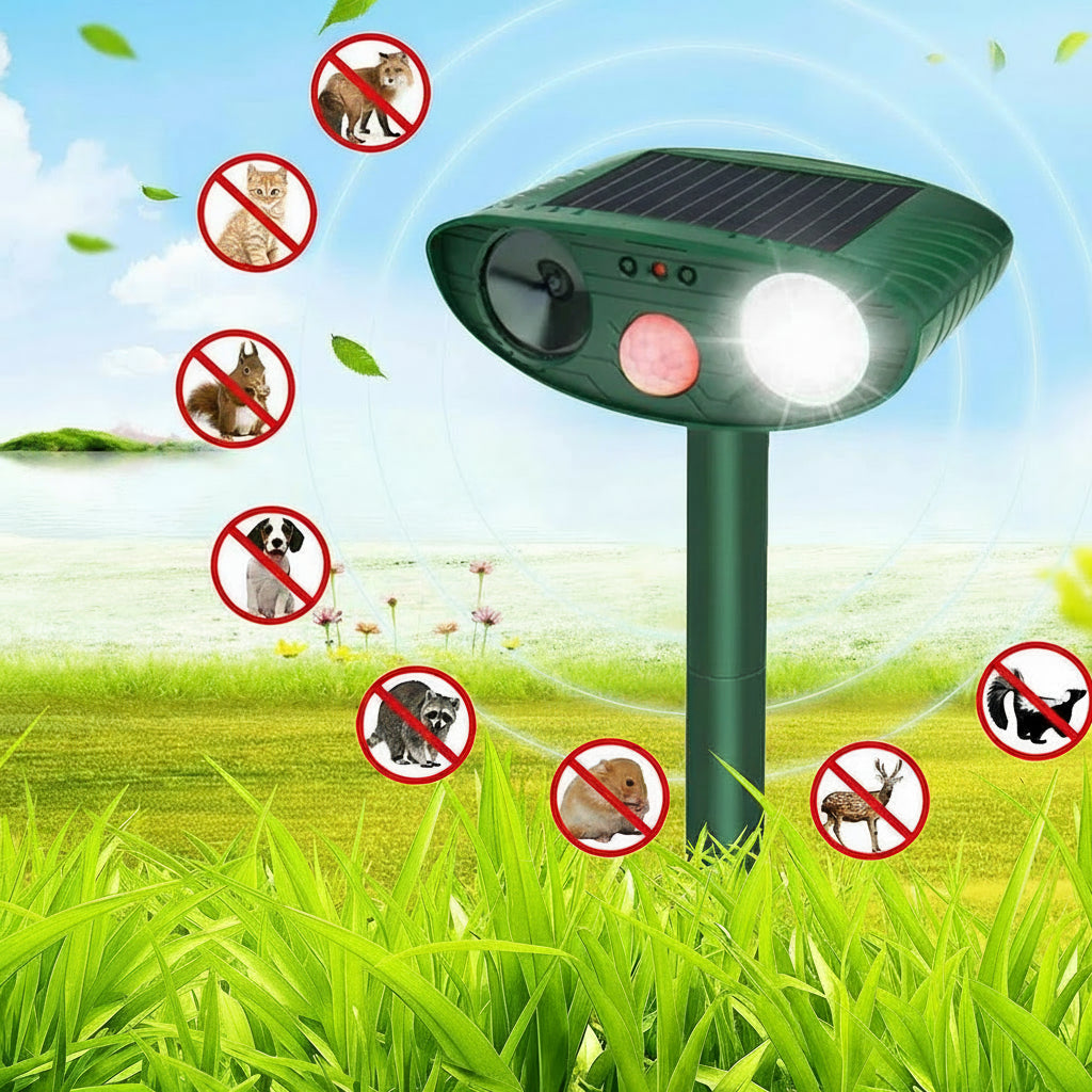EcoGuard – Solar-Powered Motion Sensor Ultrasonic Animal Repeller