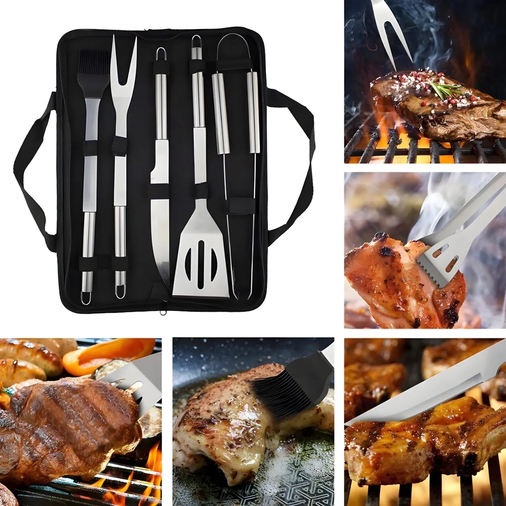 Stainless Steel Barbecue Tool Set with Carry Bag – Heat-Resistant Grip