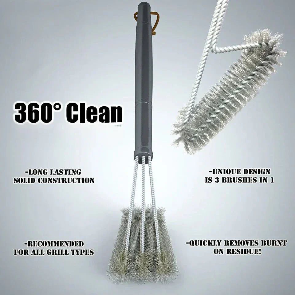 Stainless Steel Grill Brush for Cleaning – Non-Slip Handle, Removes Burnt Food