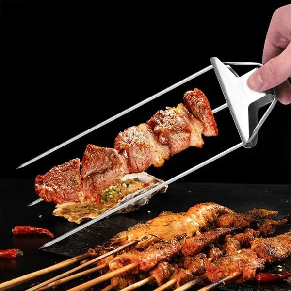 Stainless Steel Skewers | Double Prongs | Slide Scraper for Clean Serving