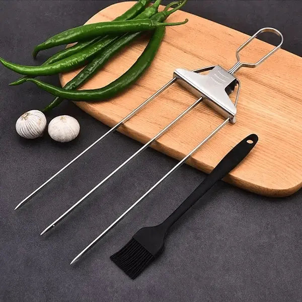 Stainless Steel Skewers | Double Prongs | Slide Scraper for Clean Serving