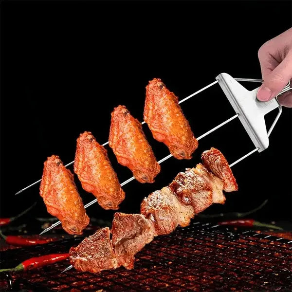 Stainless Steel Skewers | Double Prongs | Slide Scraper for Clean Serving