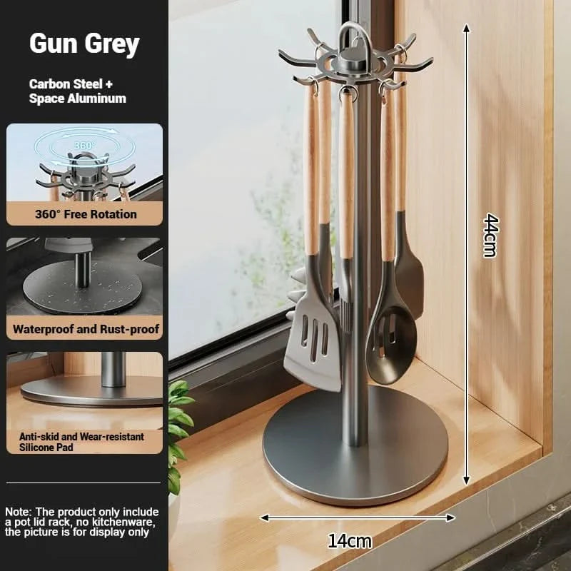 Rotating Kitchen Tool Organizer with Hooks