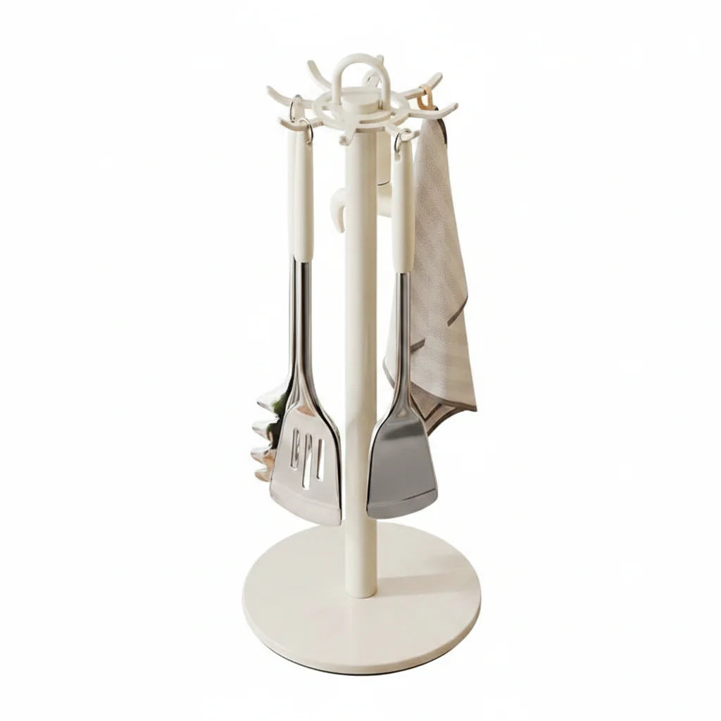 Rotating Kitchen Tool Organizer with Hooks