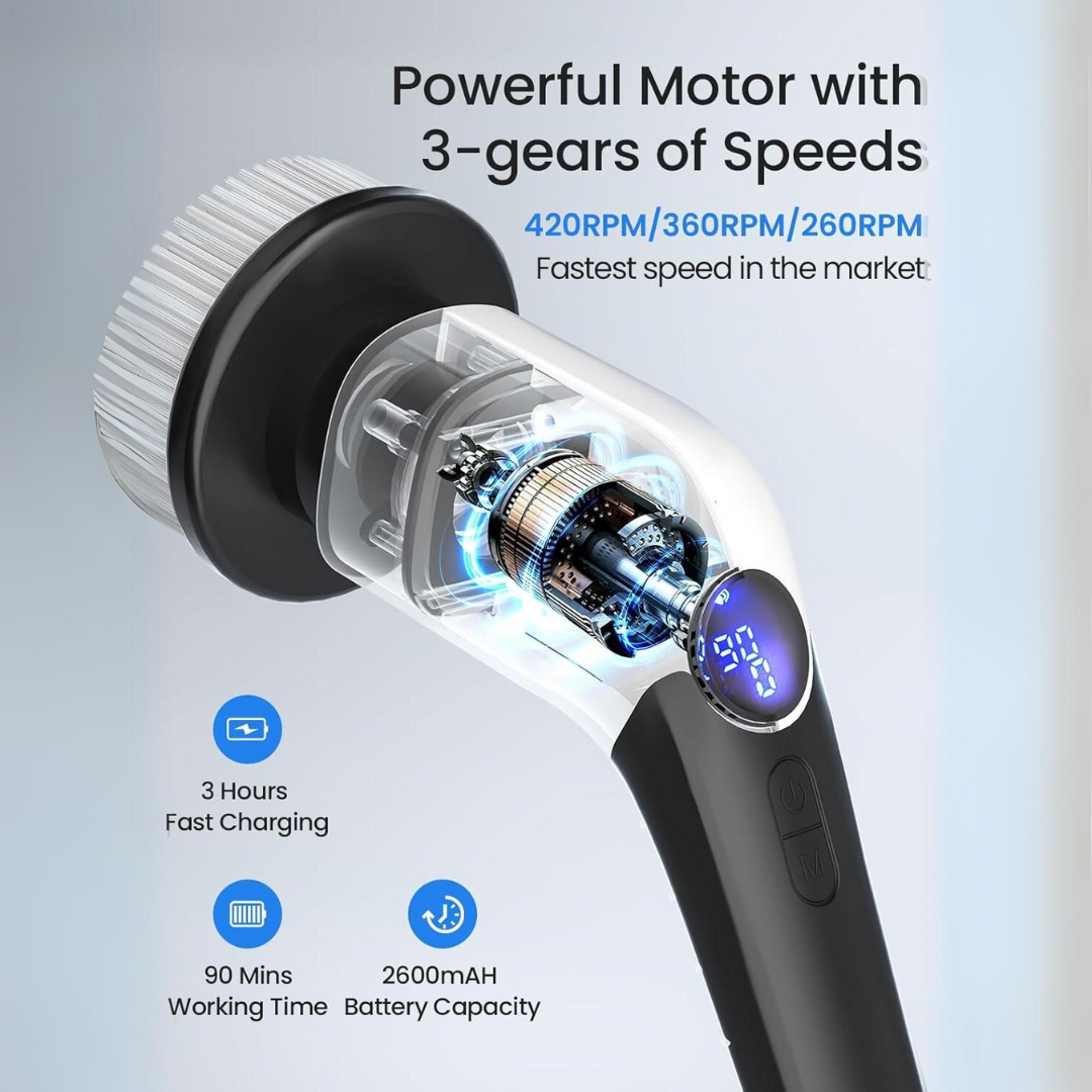 Cordless Power Scrubber with 8 Brush Attachments and Adjustable Speeds