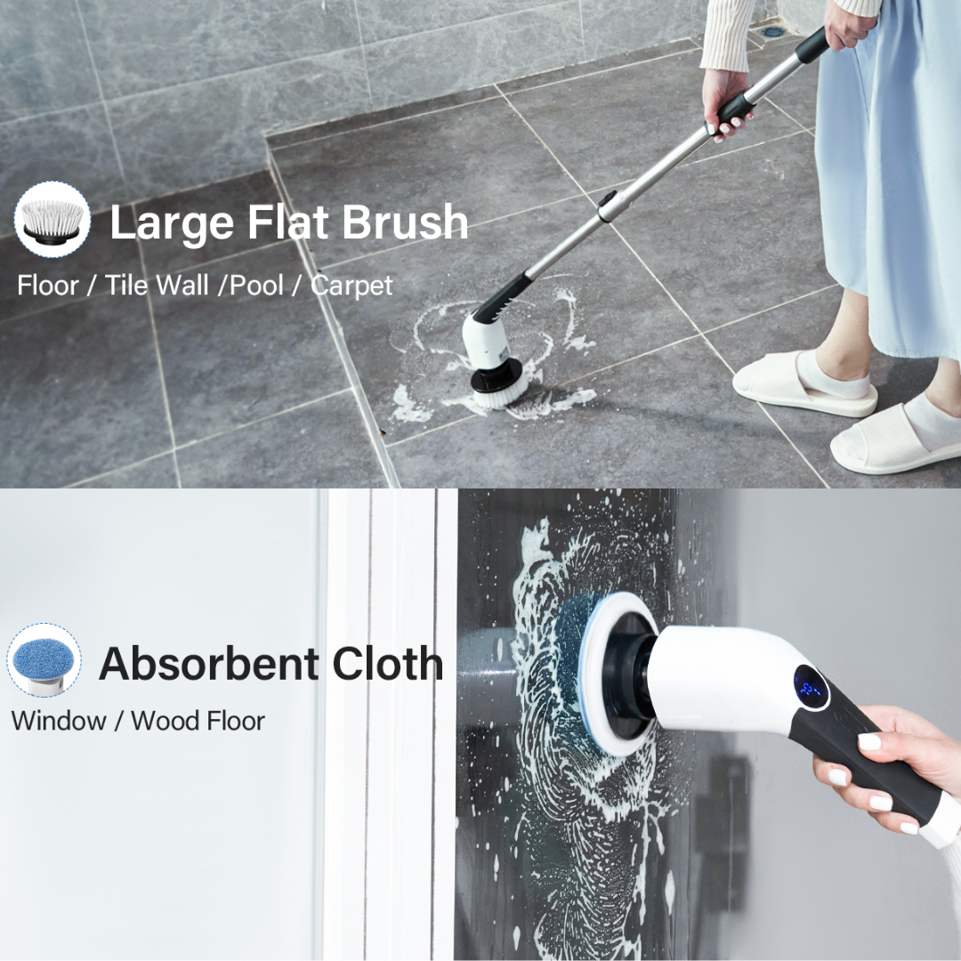 Cordless Power Scrubber with 8 Brush Attachments and Adjustable Speeds
