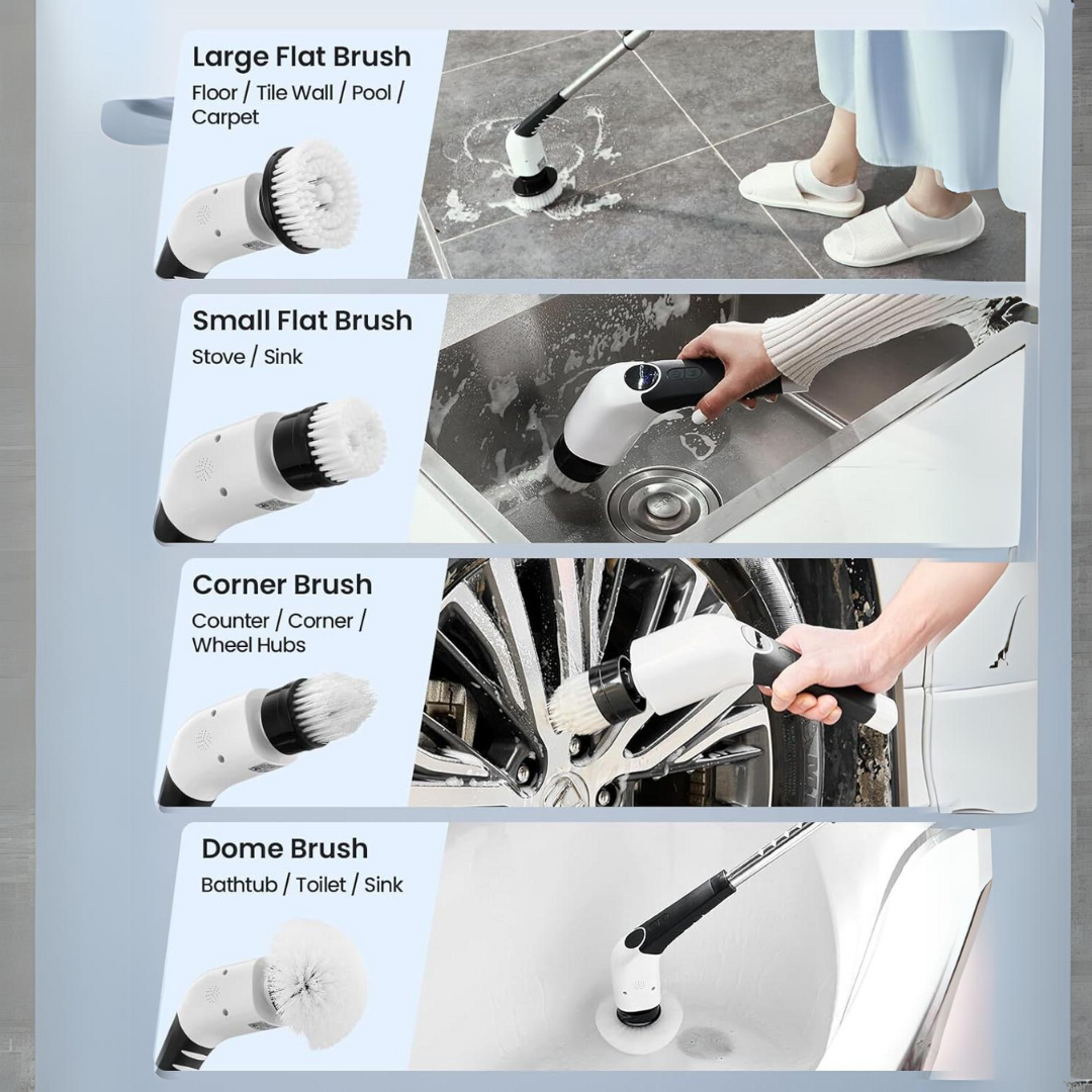 Cordless Power Scrubber with 8 Brush Attachments and Adjustable Speeds