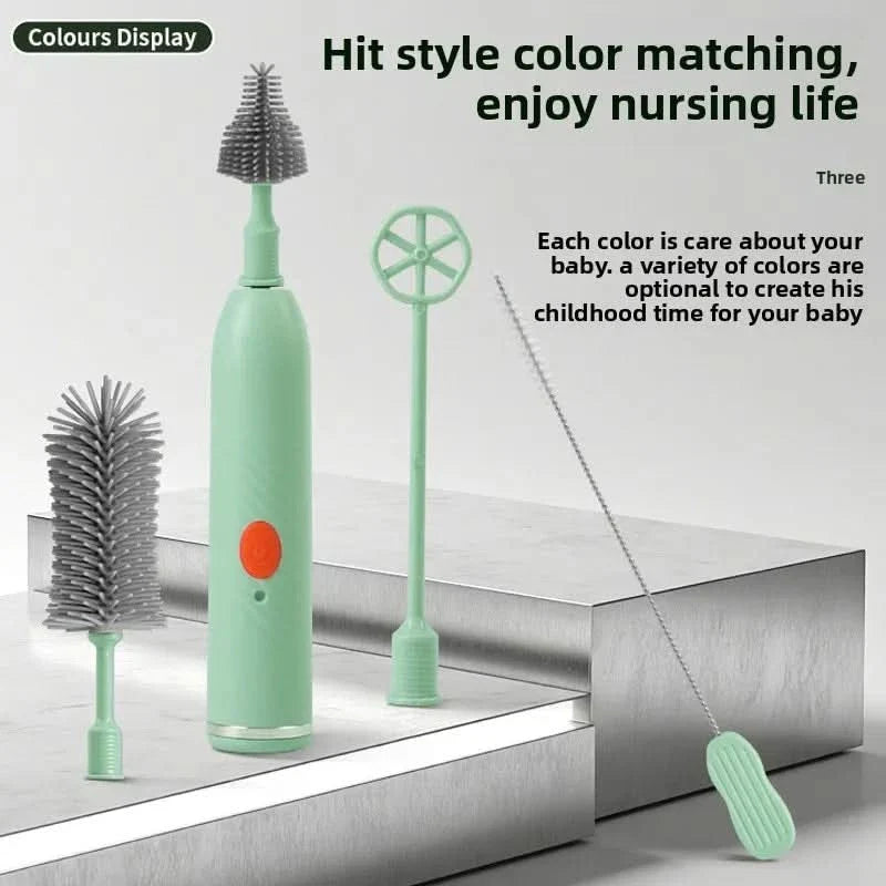 Electric Bottle Brush Set with 360° Rotating Silicone Cleaning Tool