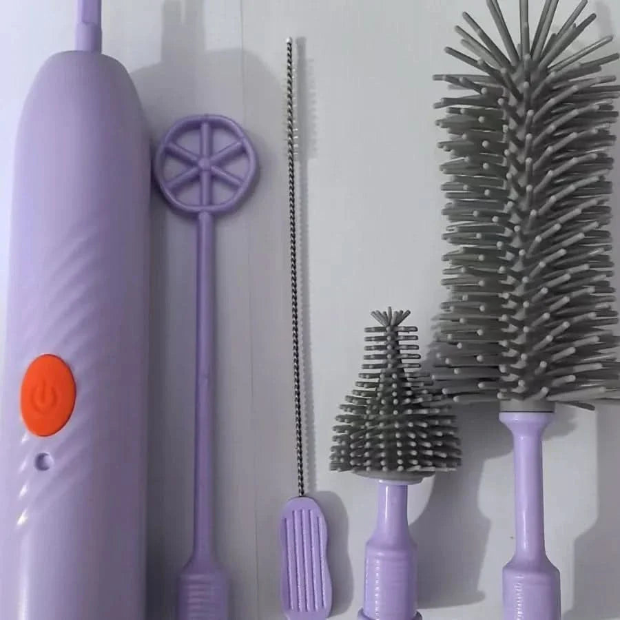 Electric Bottle Brush Set with 360° Rotating Silicone Cleaning Tool