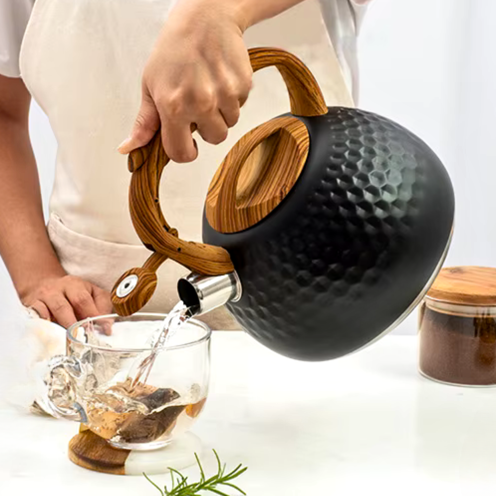 Stylish Electric Kettle with Wooden Handle and Unique Design