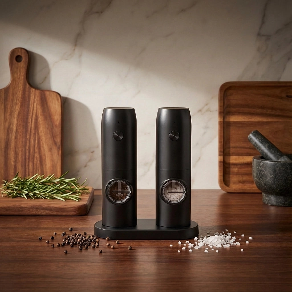 USB Rechargeable Salt and Pepper Mill Set with Adjustable Grind