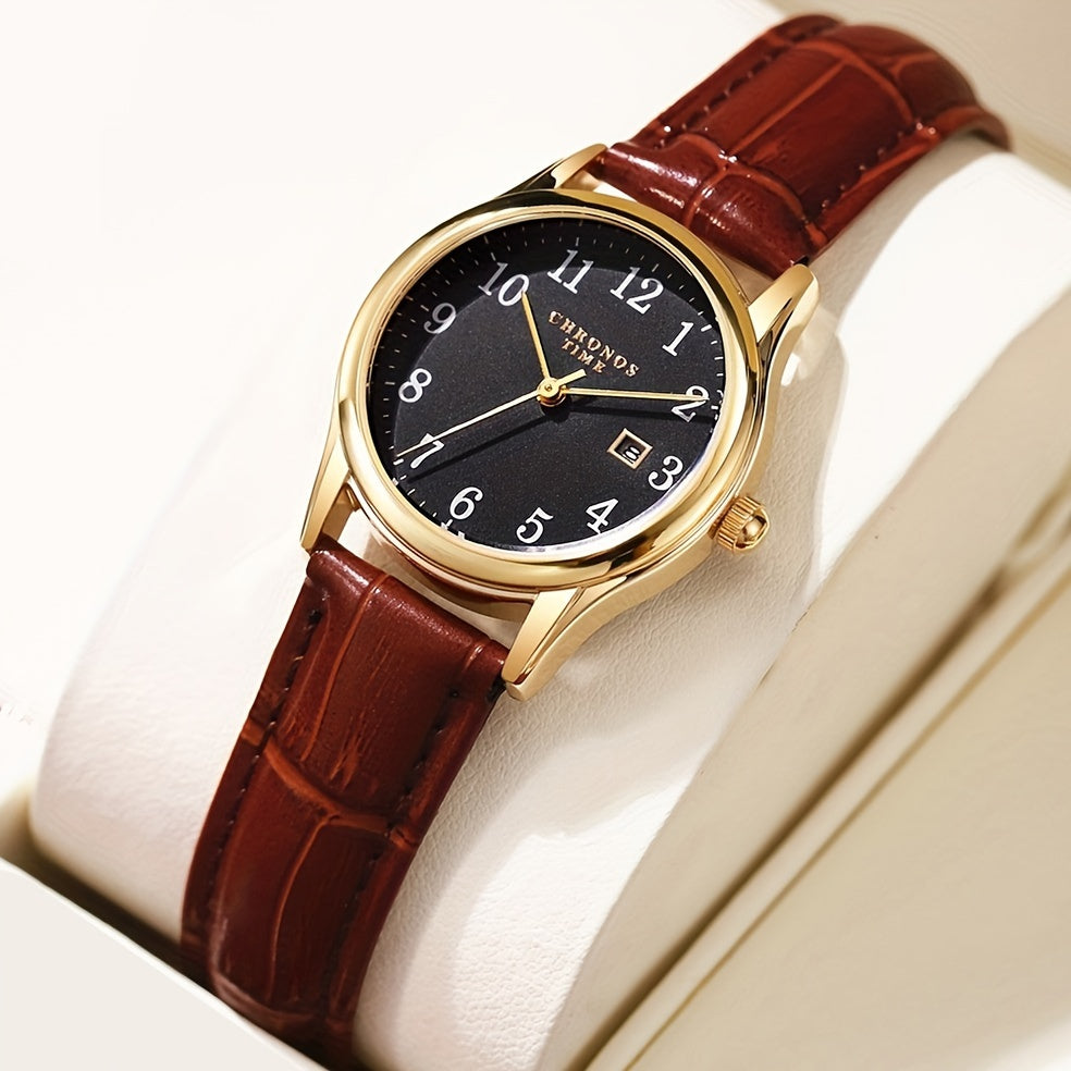 Sophisticated Quartz Watch for Women with Stylish Faux Leather Band