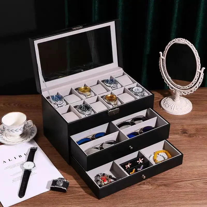 Men's 3-Tier Watch Storage Box – Stylish Organizer for Timepieces