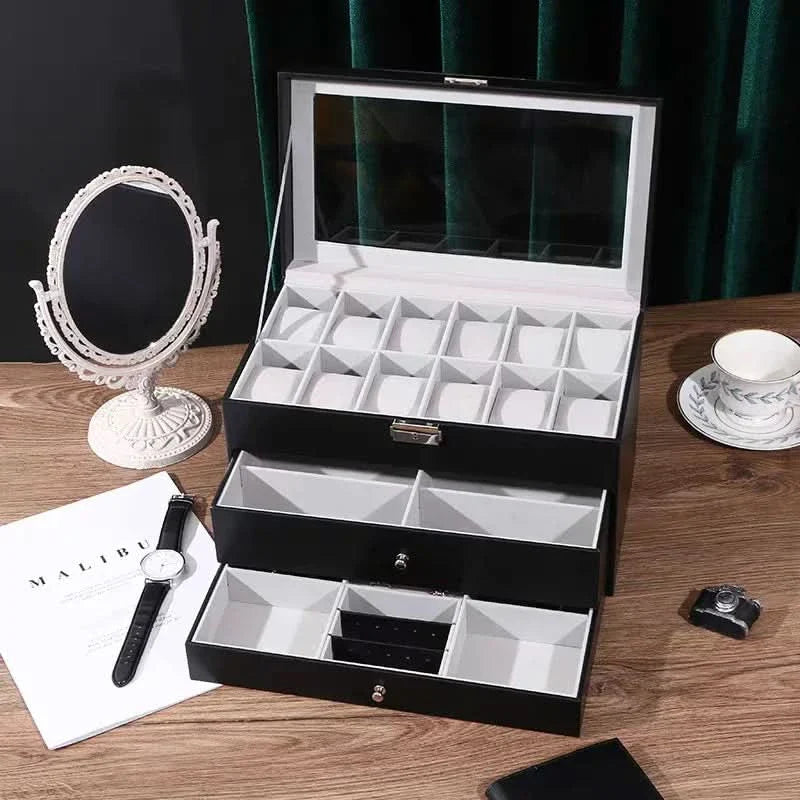 Men's 3-Tier Watch Storage Box – Stylish Organizer for Timepieces