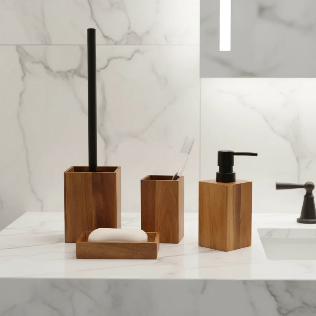 Bathroom Set Including Soap Dispenser and Toothbrush Holder