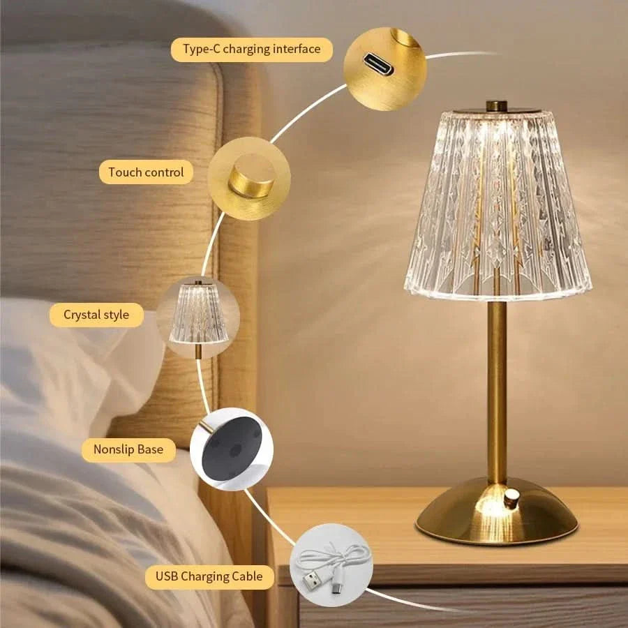 Acrylic Touch Table Lamp – Rechargeable for Stylish Ambient Illumination