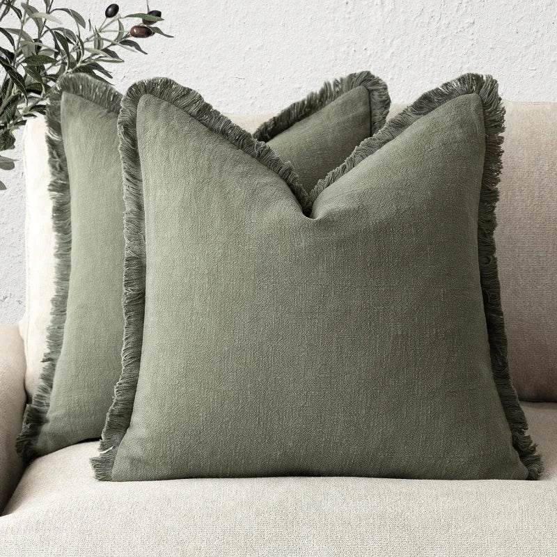 Set of 2 Premium Cotton-Linen Blend Pillow Covers with Hidden Zipper