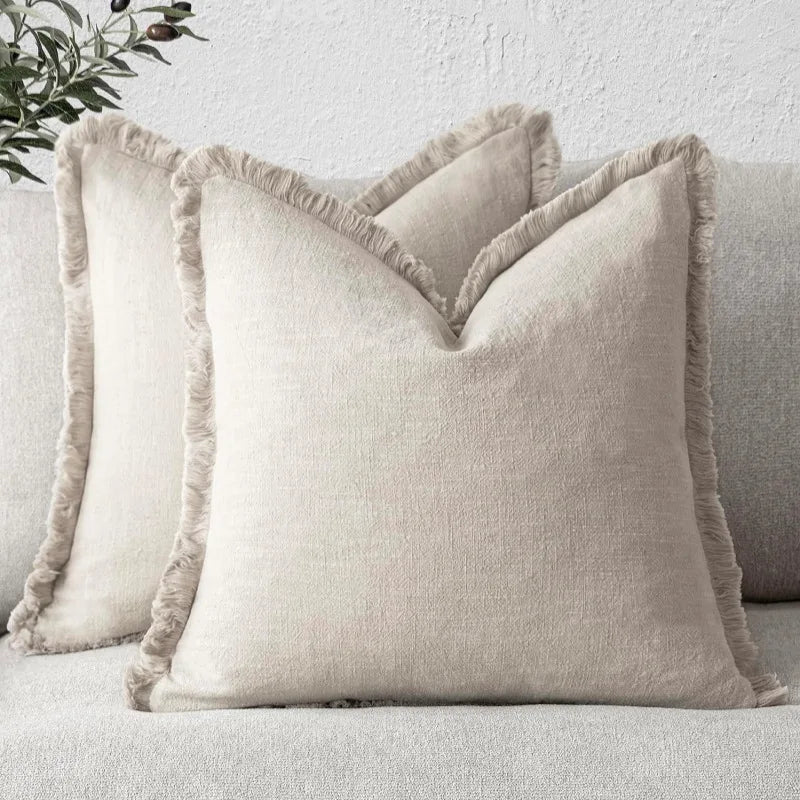 Set of 2 Premium Cotton-Linen Blend Pillow Covers with Hidden Zipper