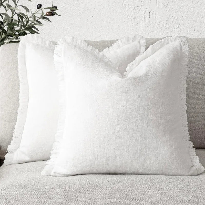 Set of 2 Premium Cotton-Linen Blend Pillow Covers with Hidden Zipper